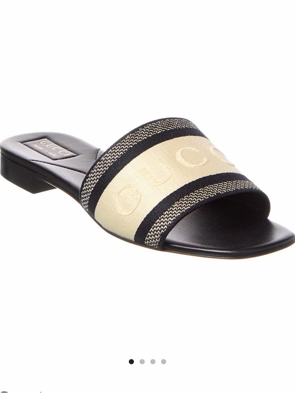 GUCCI JANE EMBROIDERED LOGO BLACK IVORY JACQUARD LEATHER SANDALS SZ 39.5 NEW